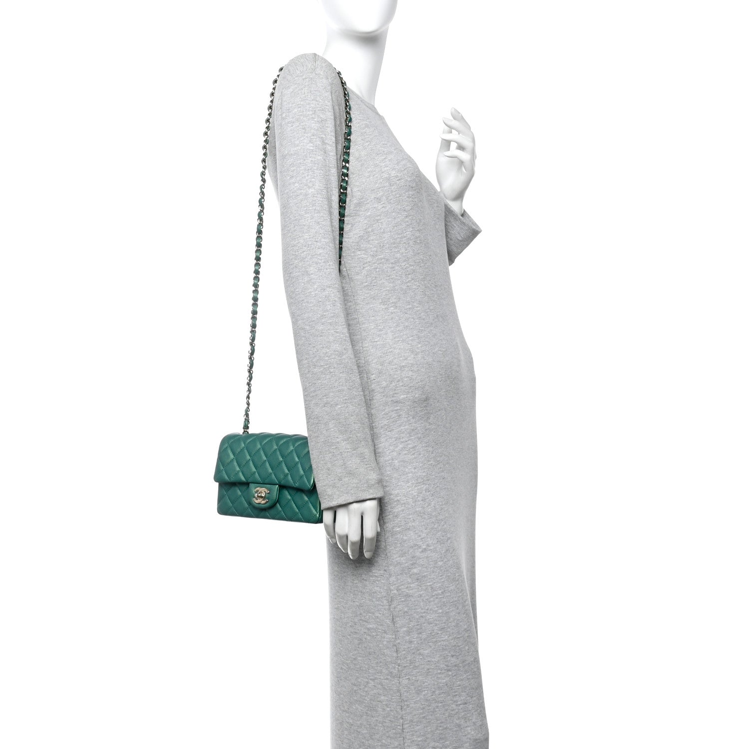 Chanel Iridescent Lambskin Quilted Mini Rectangular Flap Green 2 of 10