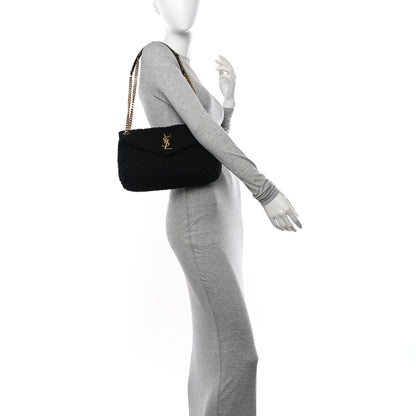 Saint Laurent Boucle Tweed Quilted Small Loulou Puffer Monogram Chain Satchel Black 2 of 12