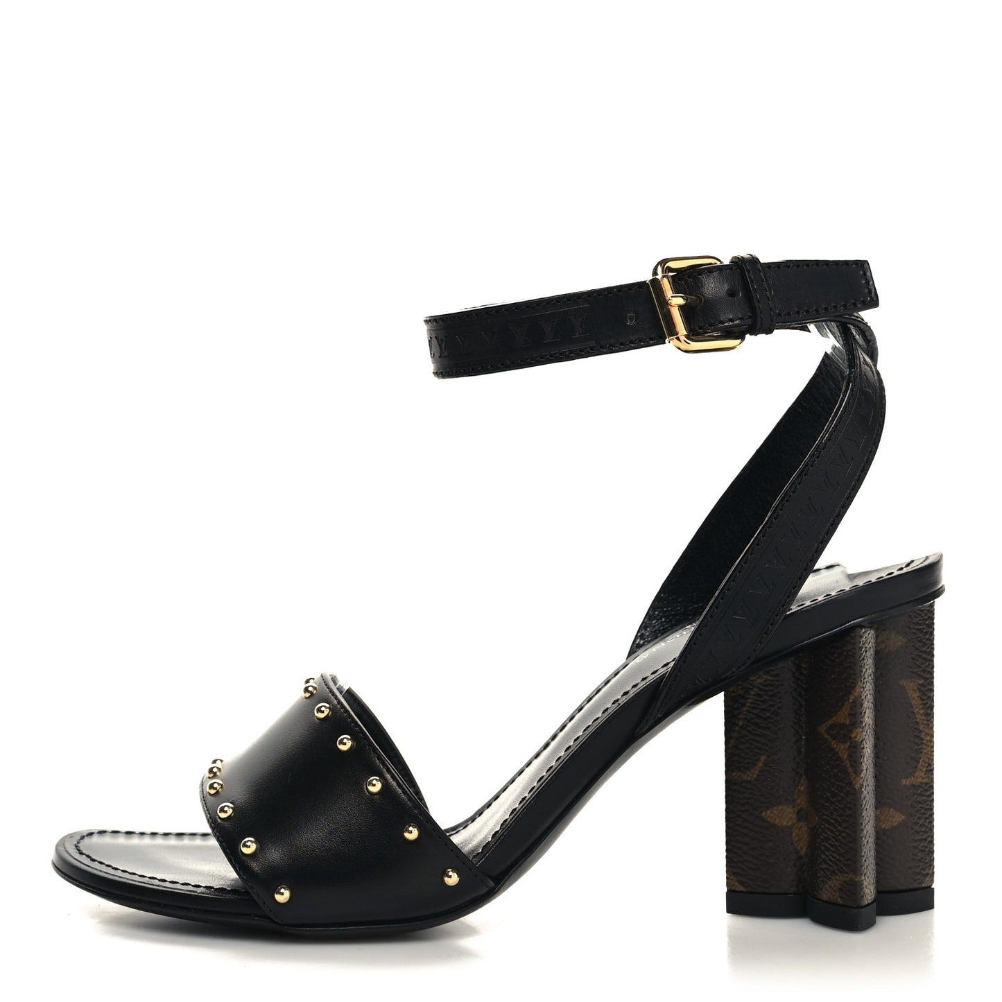 Calfskin Studded Monogram Silhouette Sandals 36 Black
