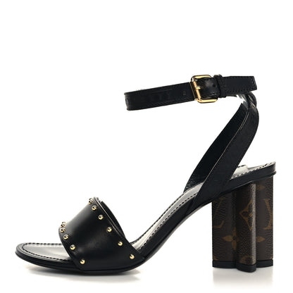 Louis Vuitton Calfskin Studded Monogram Silhouette Sandals 36 Black 1 of 8