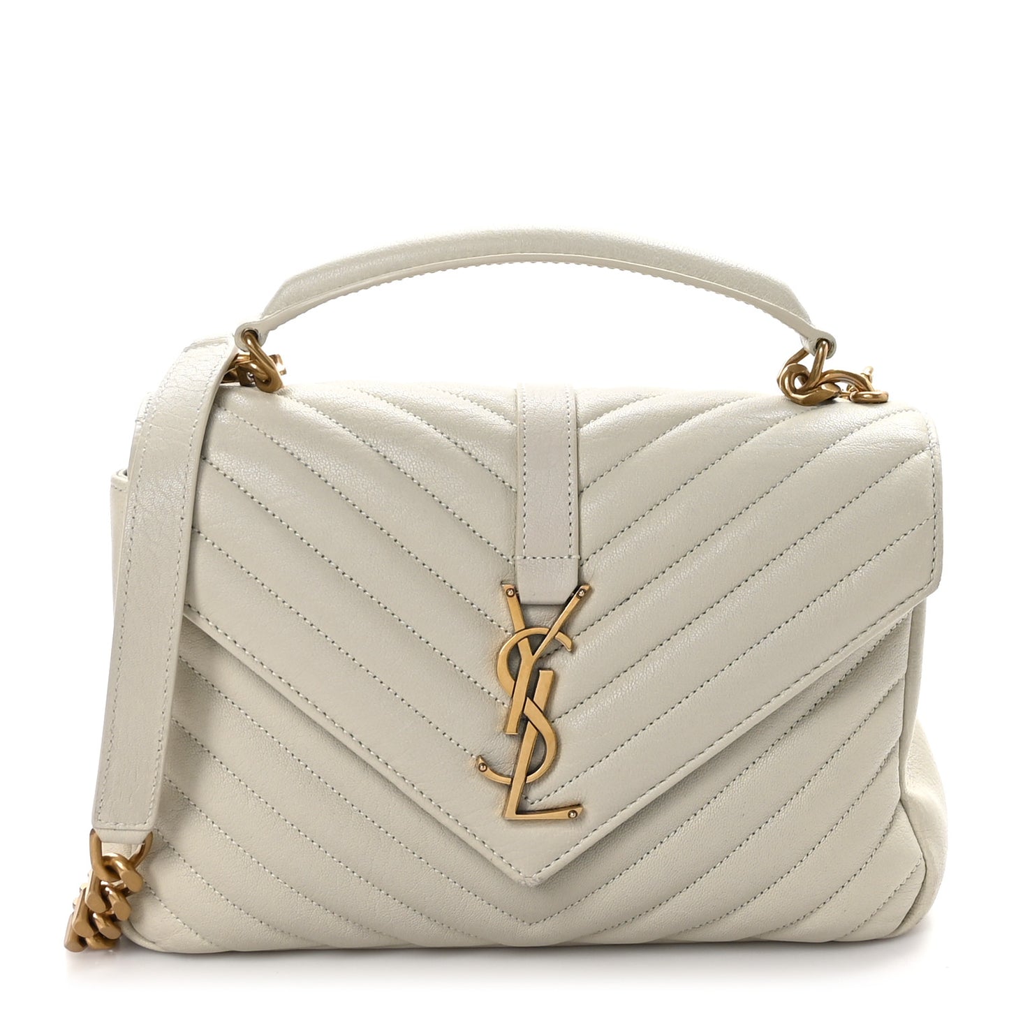 Sheepskin Matelasse Chevron Monogram Medium College Bag Crema Soft