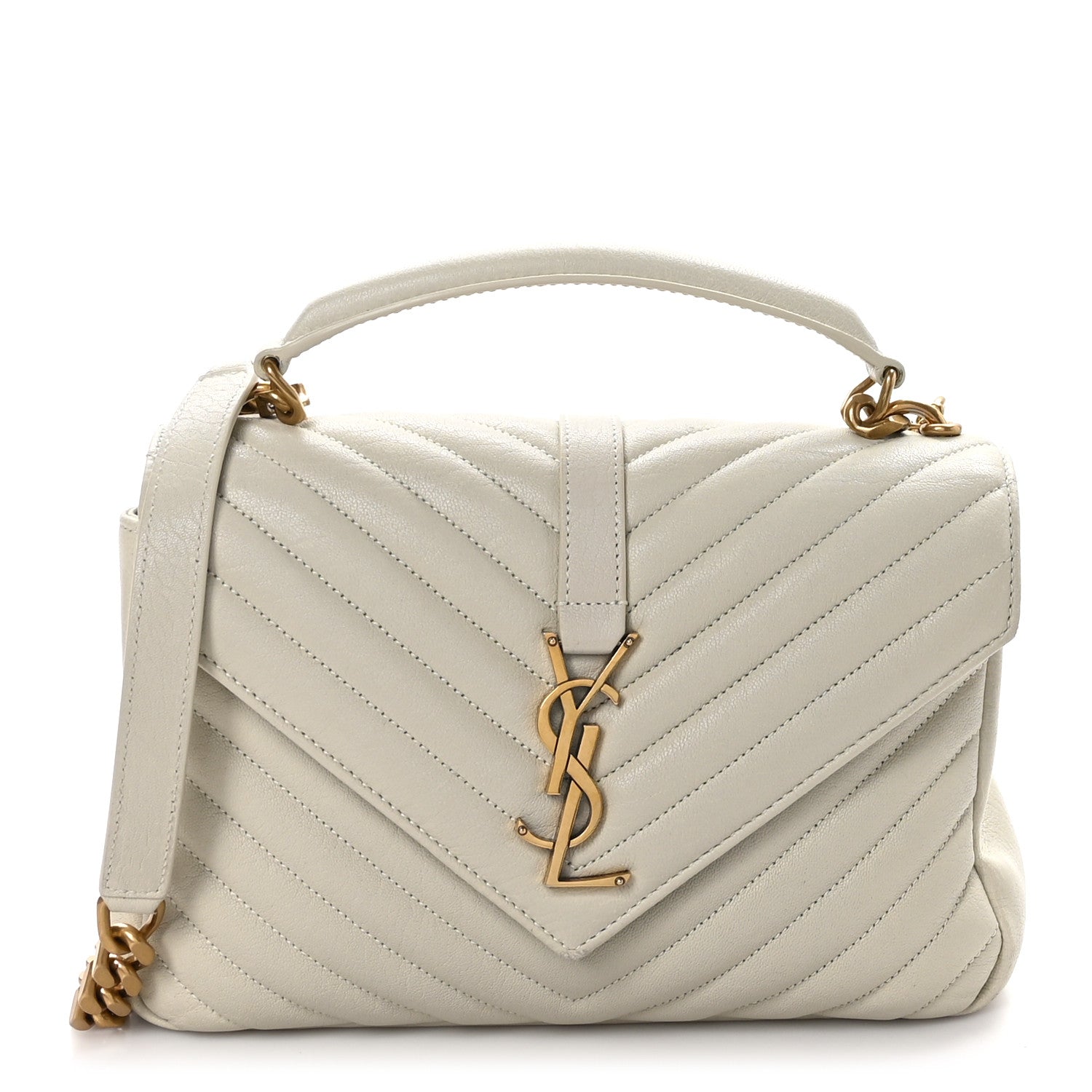 Saint Laurent Sheepskin Matelasse Chevron Monogram Medium College Bag Crema Soft 1 of 11