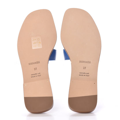 Hermes Calfskin Oran Sandals 37 Bleu Zanzibar 5 of 8