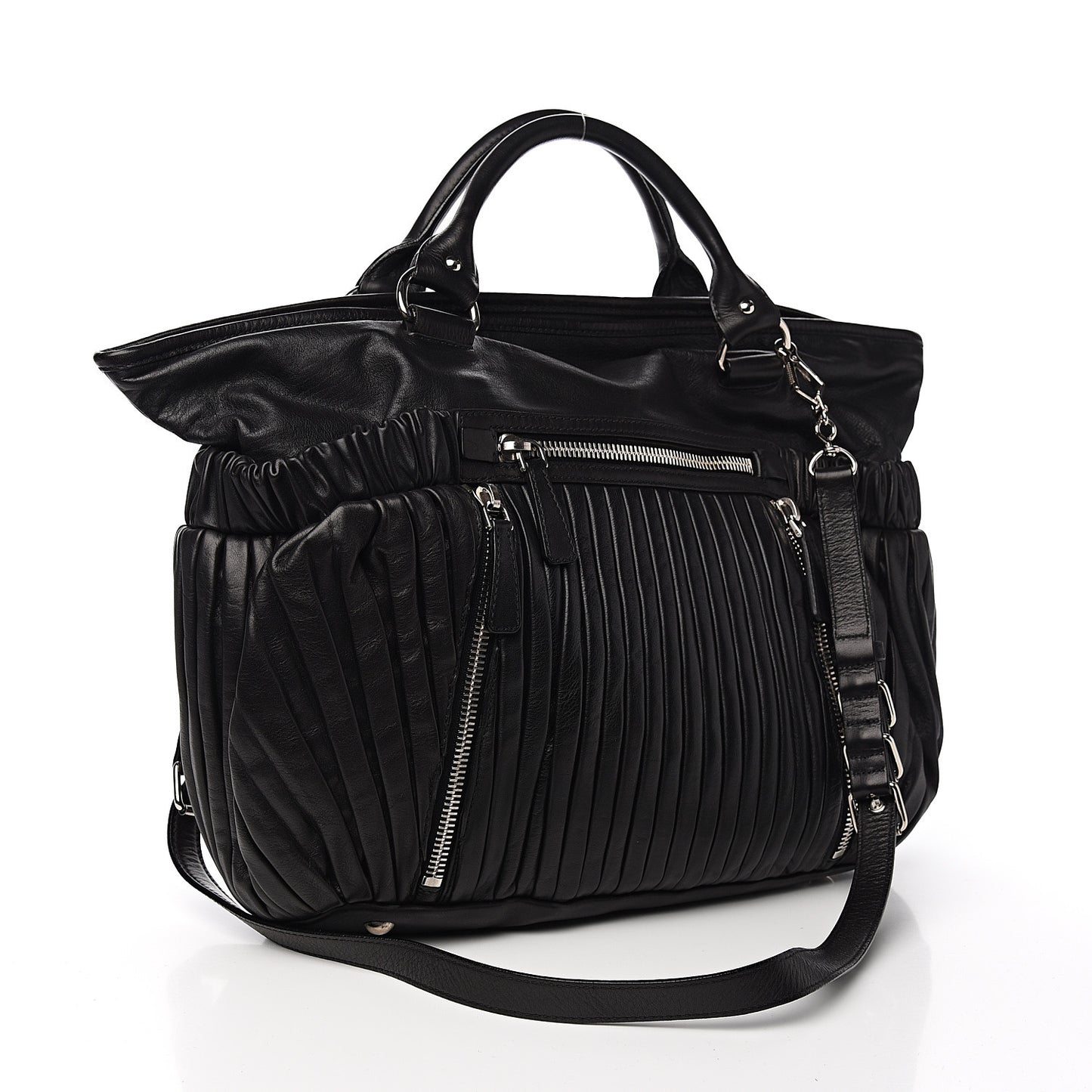 Nappa Plisse Zip Satchel Black