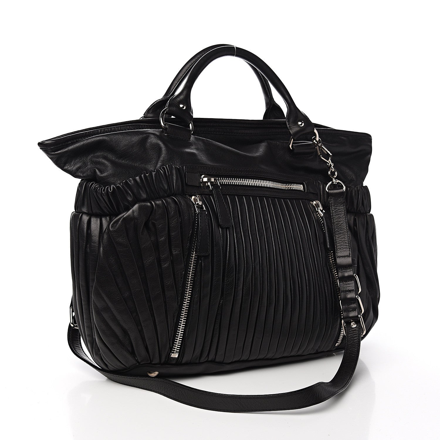 Miu Miu Nappa Plisse Zip Satchel Black 2 of 11