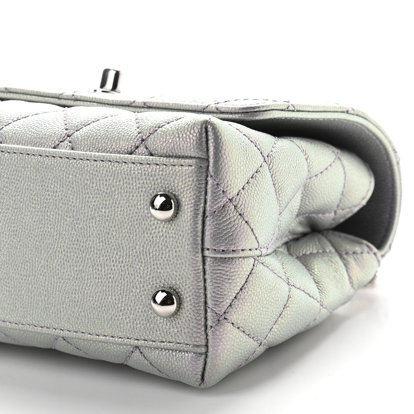 Iridescent Caviar Quilted Extra Mini Coco Handle Flap Purple