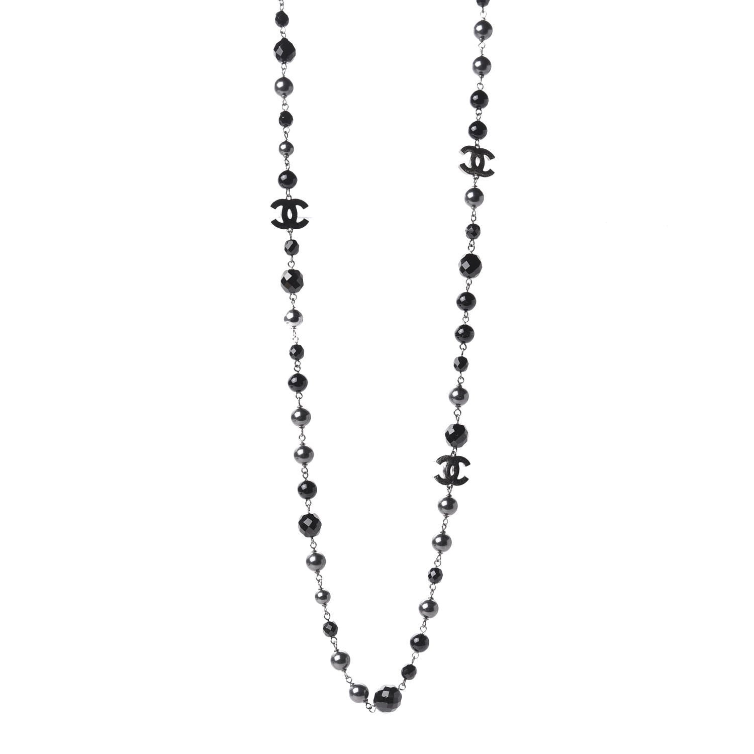 Chanel Ruthenium Pearl Beaded CC Long Necklace Black 1 of 6