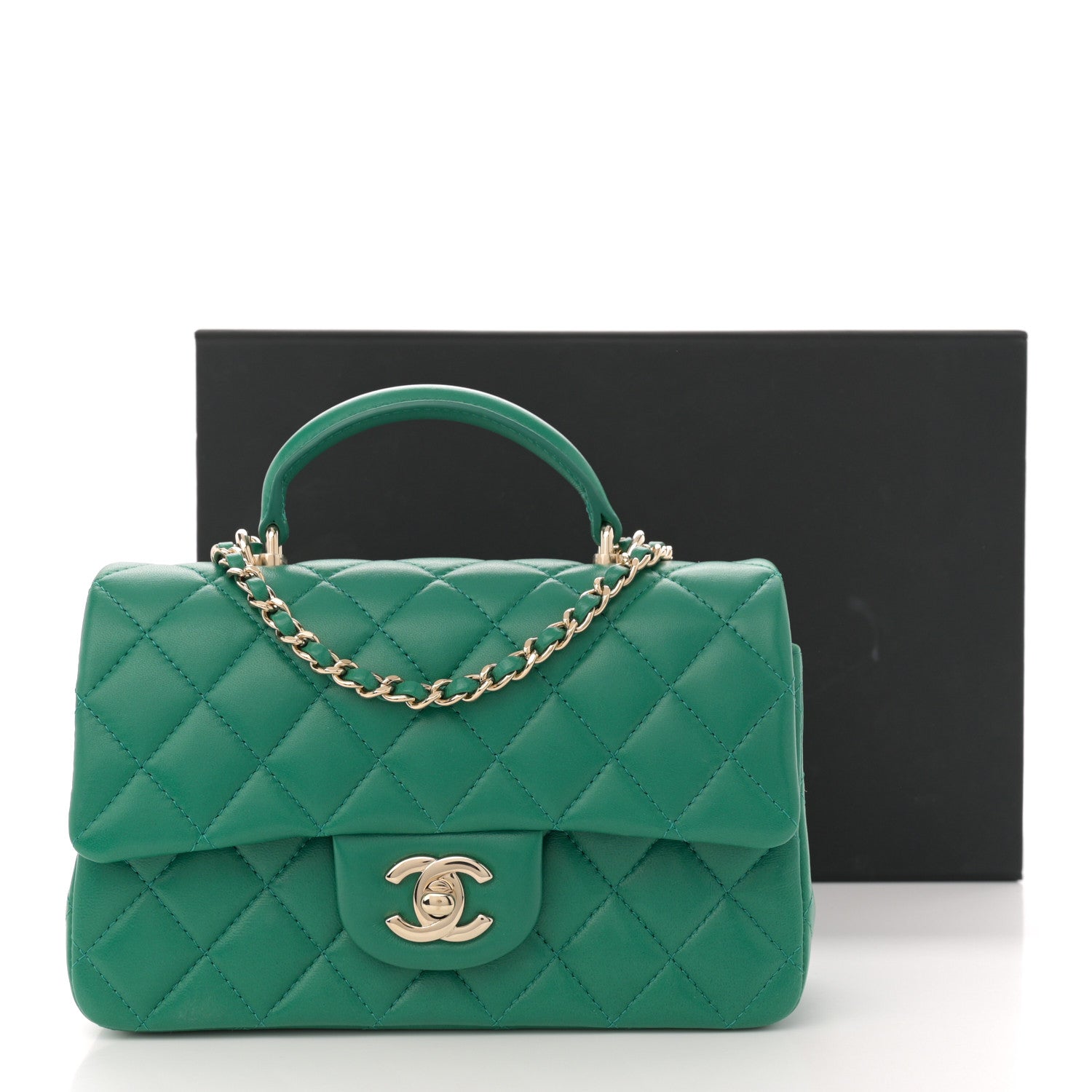 Chanel Lambskin Quilted Mini Top Handle Rectangular Flap Green 12 of 12