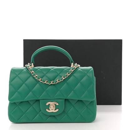 Chanel Lambskin Quilted Mini Top Handle Rectangular Flap Green 12 of 12