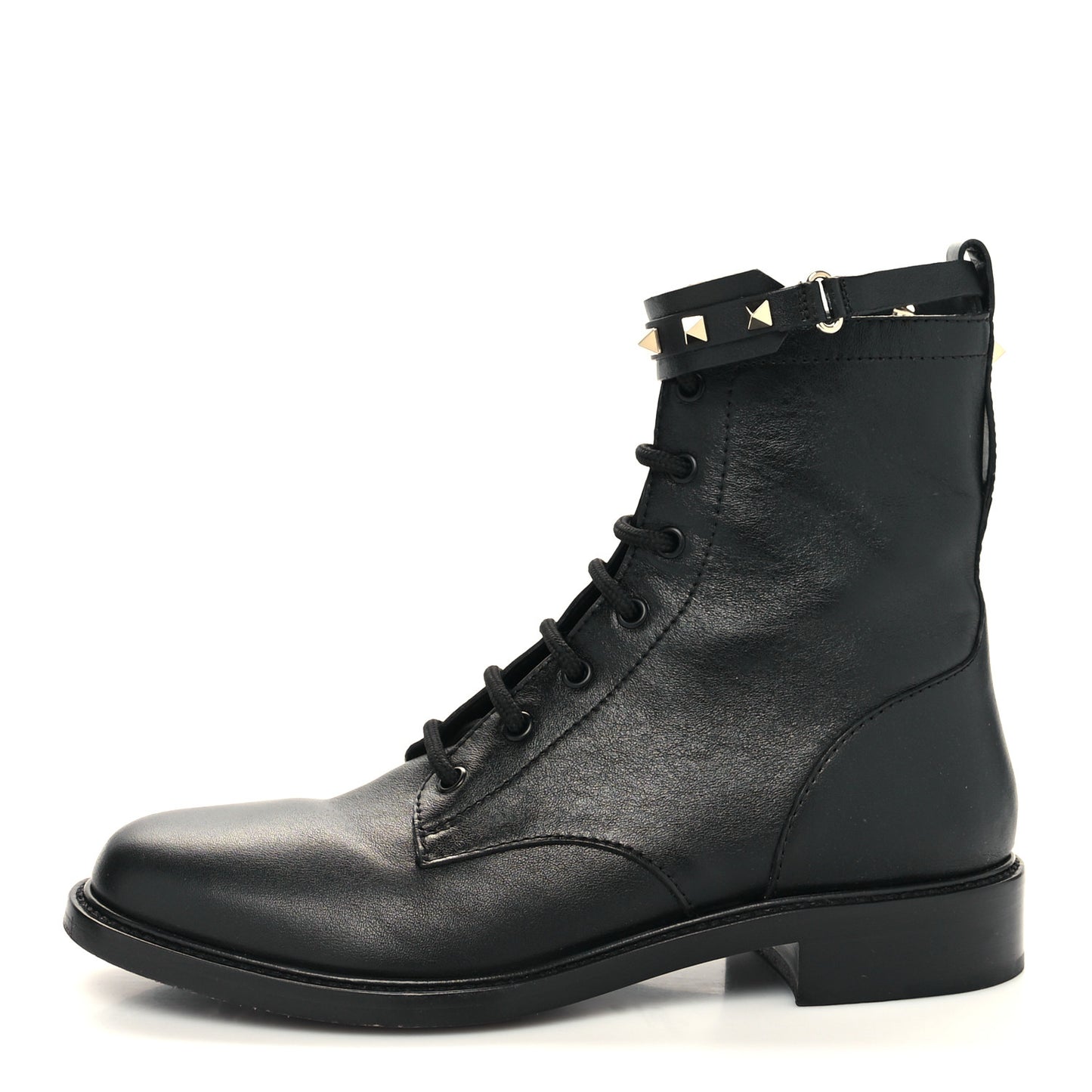 Calfskin Rockstud Combat Ankle Boots 40 Black