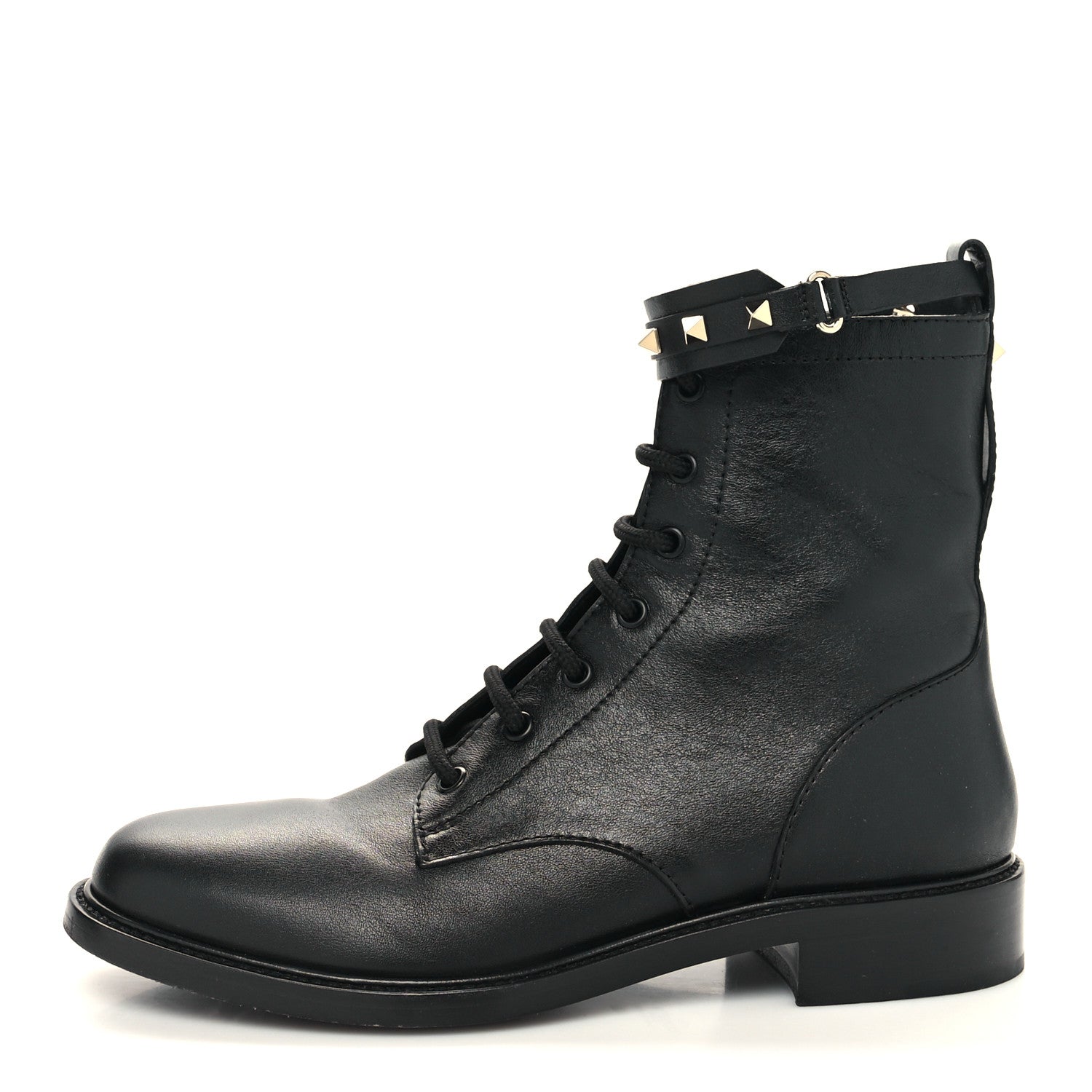 Valentino Garavani Calfskin Rockstud Combat Ankle Boots 40 Black 1 of 11