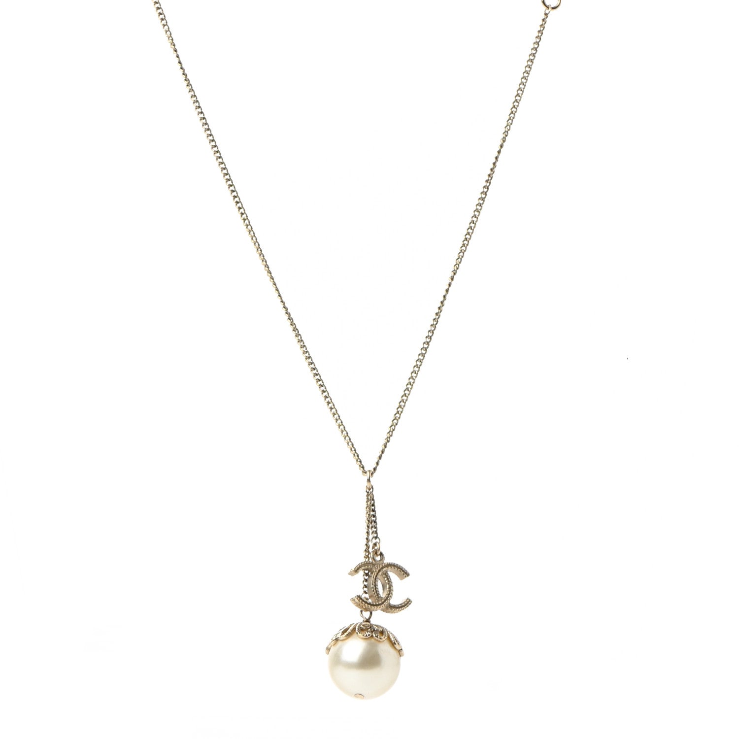 Chanel Pearl CC Lariat Necklace Gold 1 of 6