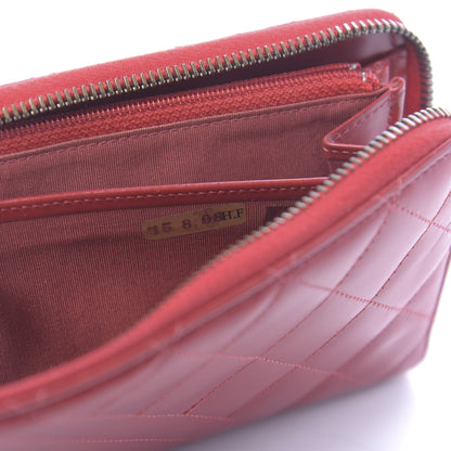 Chanel Glazed Calfskin Coco Boy Large Gusset Zip Around Wallet Red 8 of 13