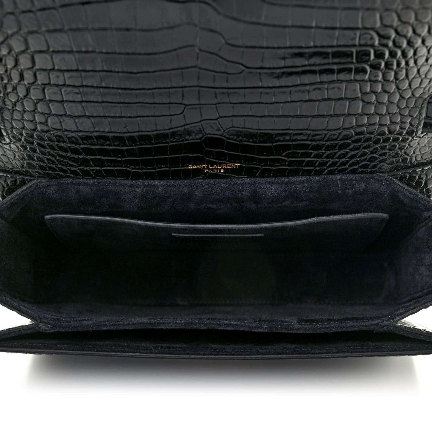 Calfskin Crocodile Embossed Medium Bellechasse Satchel Black