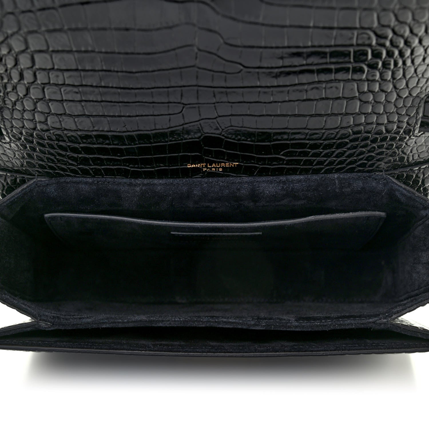 Saint Laurent Calfskin Crocodile Embossed Medium Bellechasse Satchel Black 4 of 4