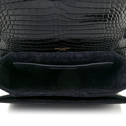 Saint Laurent Calfskin Crocodile Embossed Medium Bellechasse Satchel Black 4 of 4