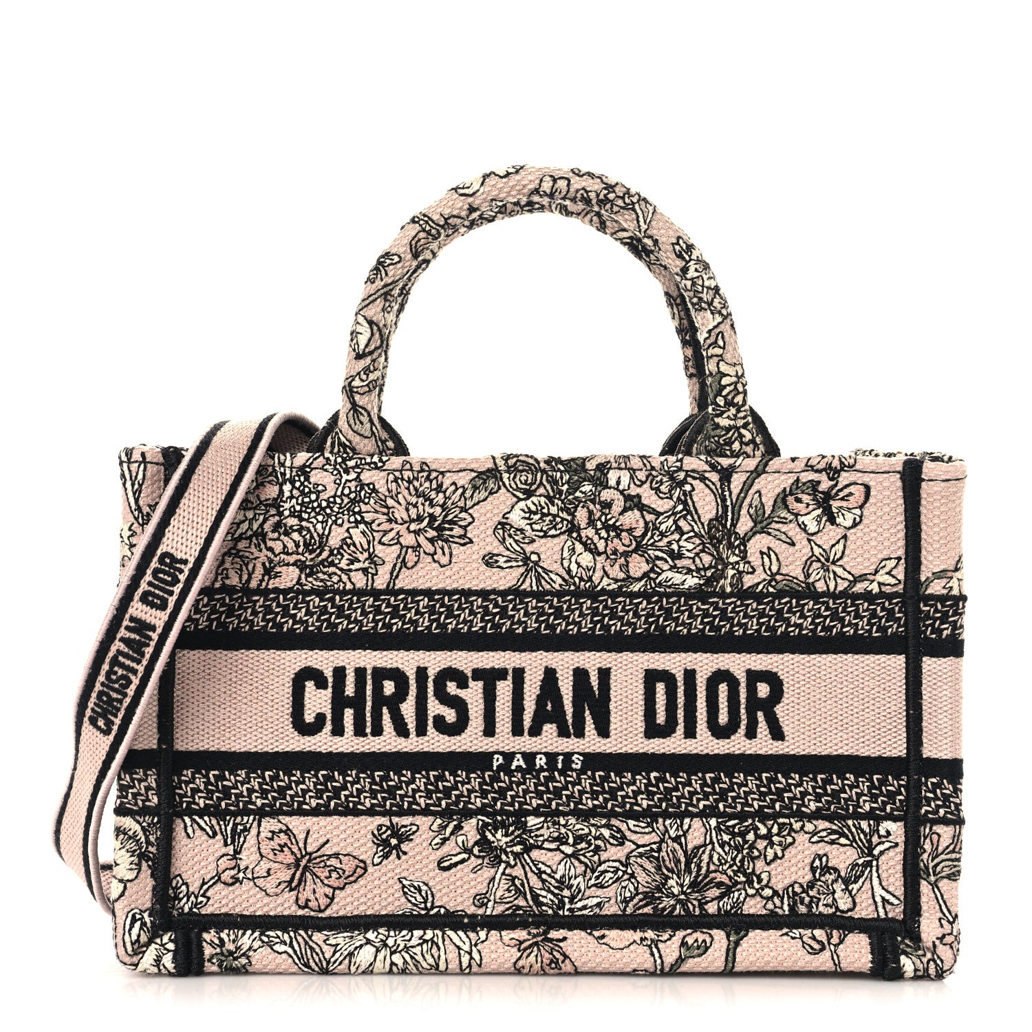 Christian Dior Canvas Embroidered Mini Book Tote With Strap Pink