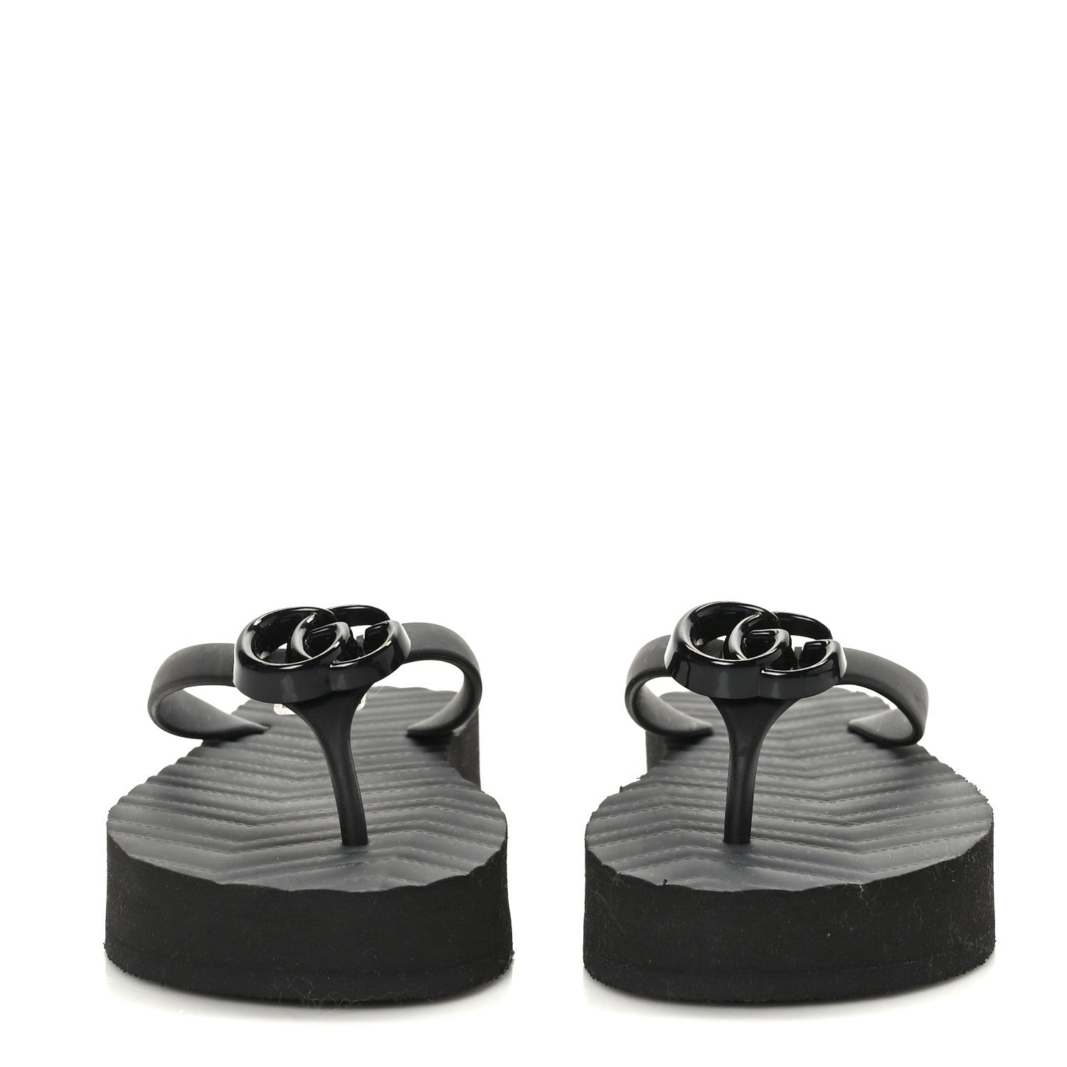 Gucci Rubber Chevron Womens GG Thong Sandals 36 Black 2 of 7
