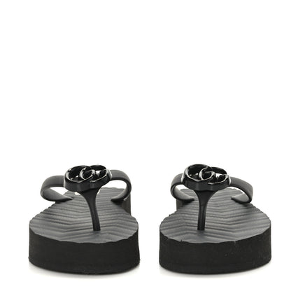 Gucci Rubber Chevron Womens GG Thong Sandals 36 Black 2 of 7