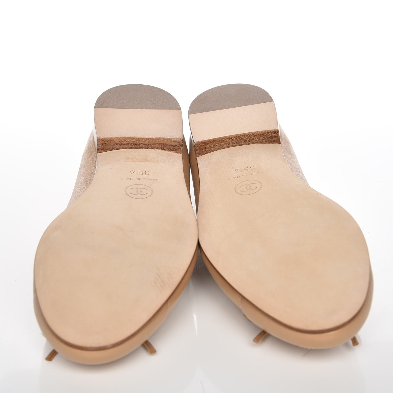 Chanel Lambskin Patent Cap Toe CC Ballerina Flats 35.5 Light Beige 7 of 8