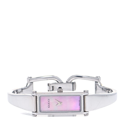Gucci Stainless Steel Pink Mother of Pearl 12mm 1500L Horsebit Quartz Watch 3 of 8