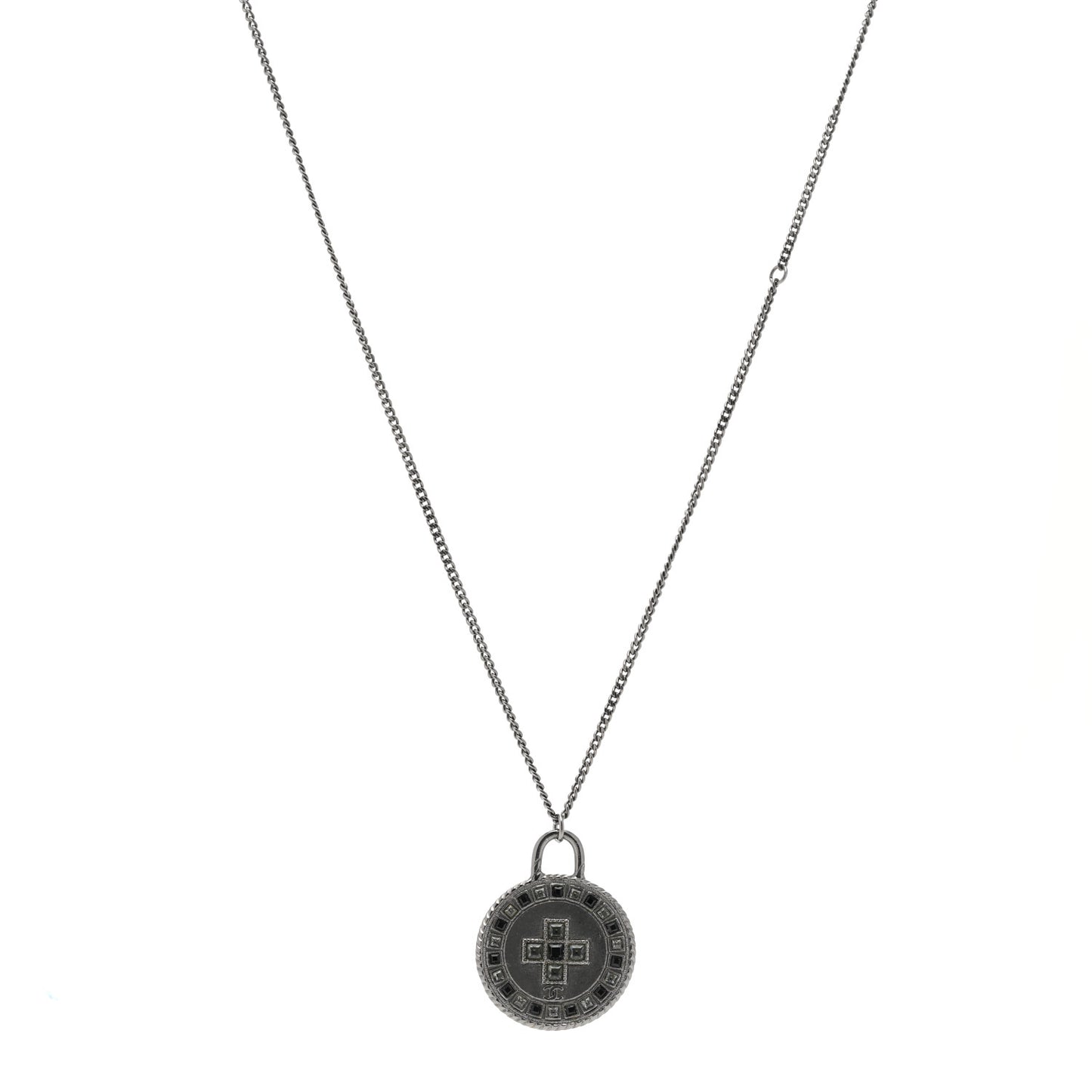 Crystal Cross Medallion Necklace Ruthenium Black