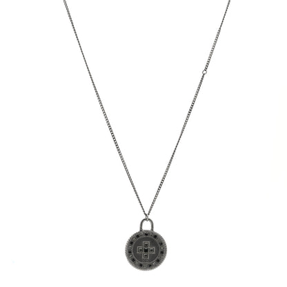 Chanel Crystal Cross Medallion Necklace Ruthenium Black 1 of 7