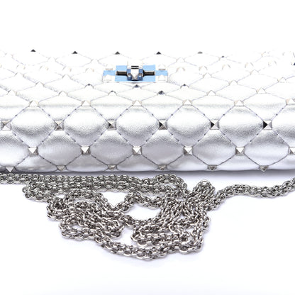 Valentino Garavani Metallic Lambskin Rockstud Spike Wallet on Chain Silver 17 of 18
