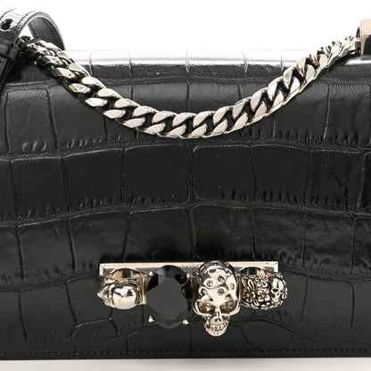 Alexander McQueen Shiny Crocodile Embossed Jeweled Satchel Black 8 of 10