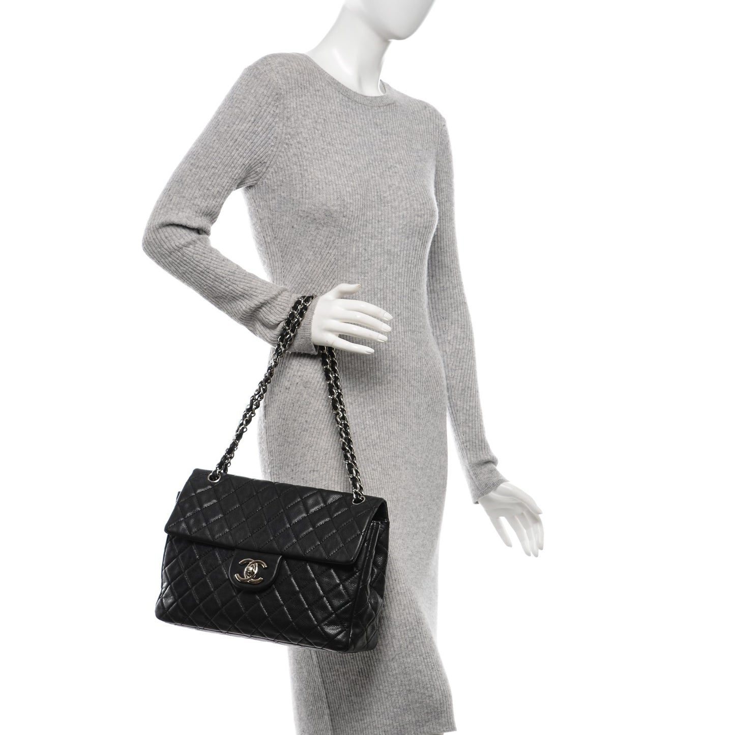Washed Caviar Maxi Single Flap Black