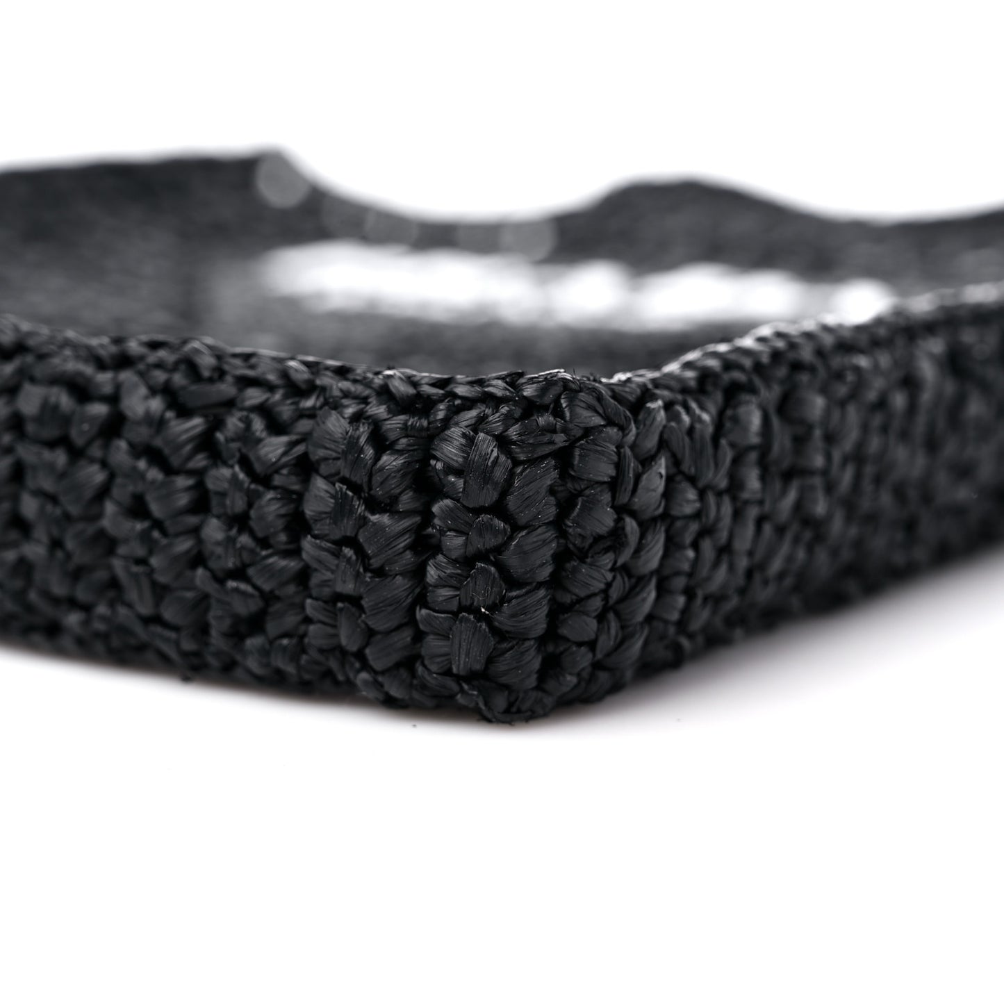 Yarn Raffia Effect Crochet Logo Embroidered Tote Bag Black