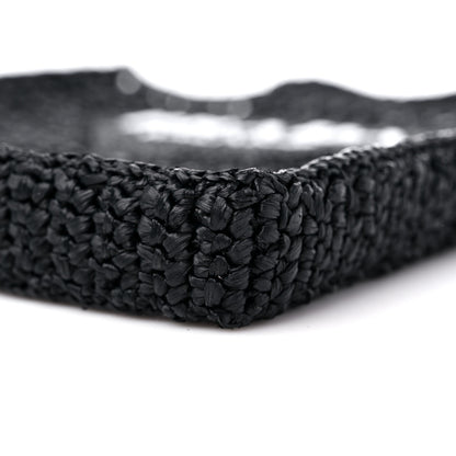 Prada Yarn Raffia Effect Crochet Logo Embroidered Tote Bag Black 8 of 8