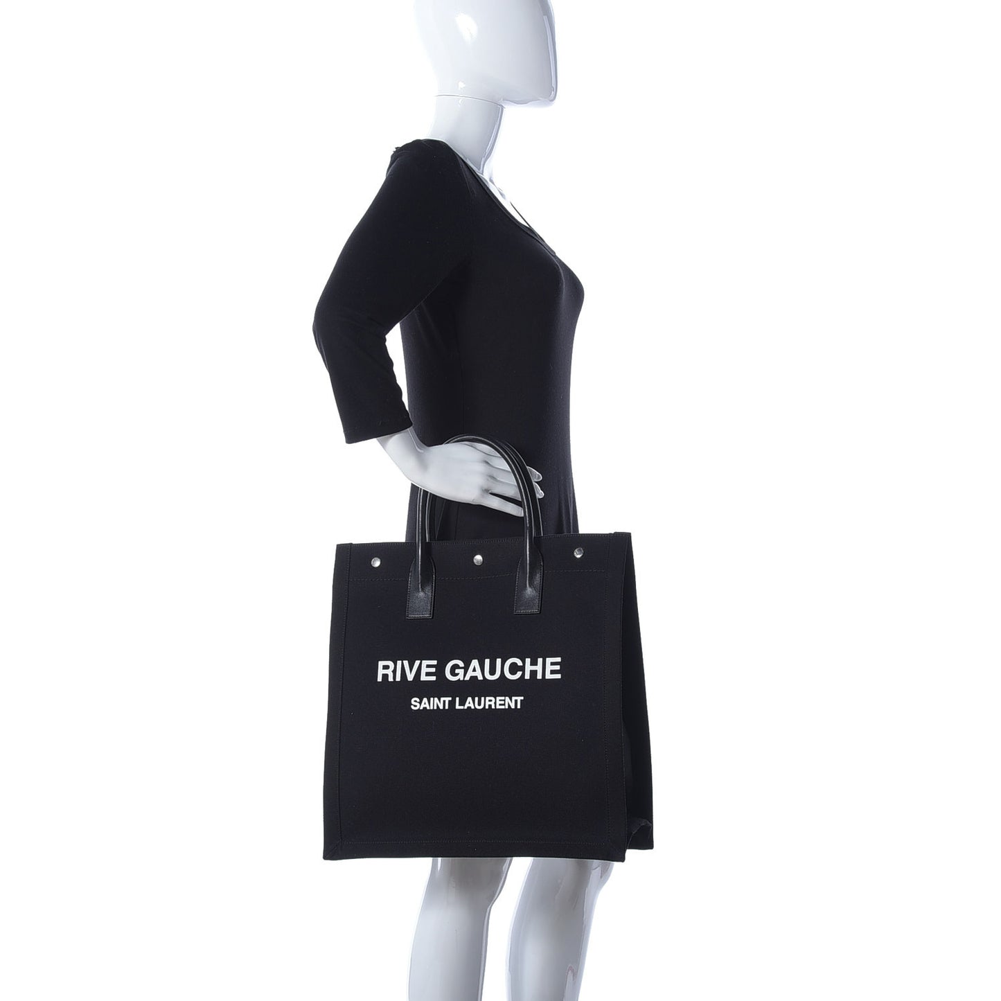 Linen Calfskin Rive Gauche North South Tote Black