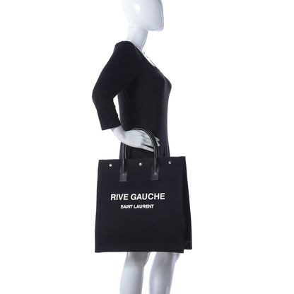 Saint Laurent Linen Calfskin Rive Gauche North South Tote Black 2 of 8