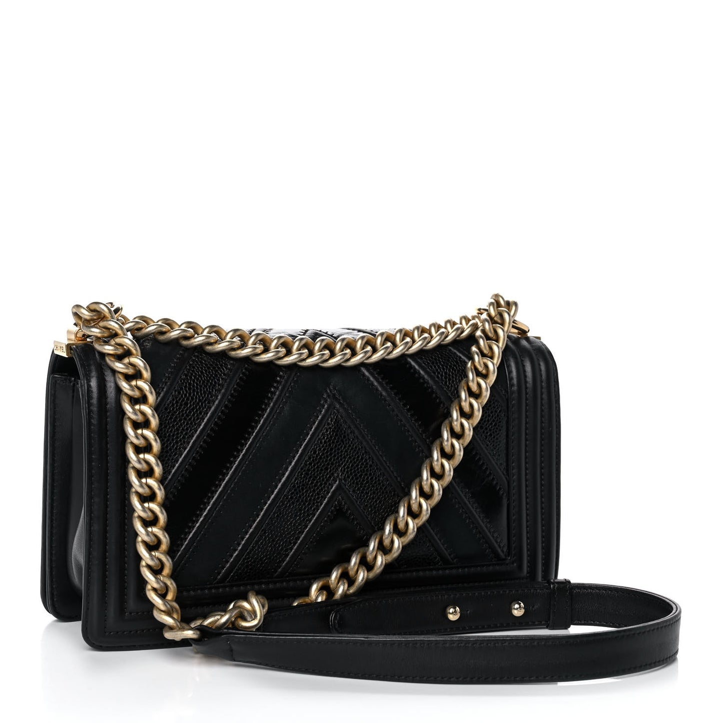 Caviar Suede Calfskin Chevron Medium Boy Flap Black