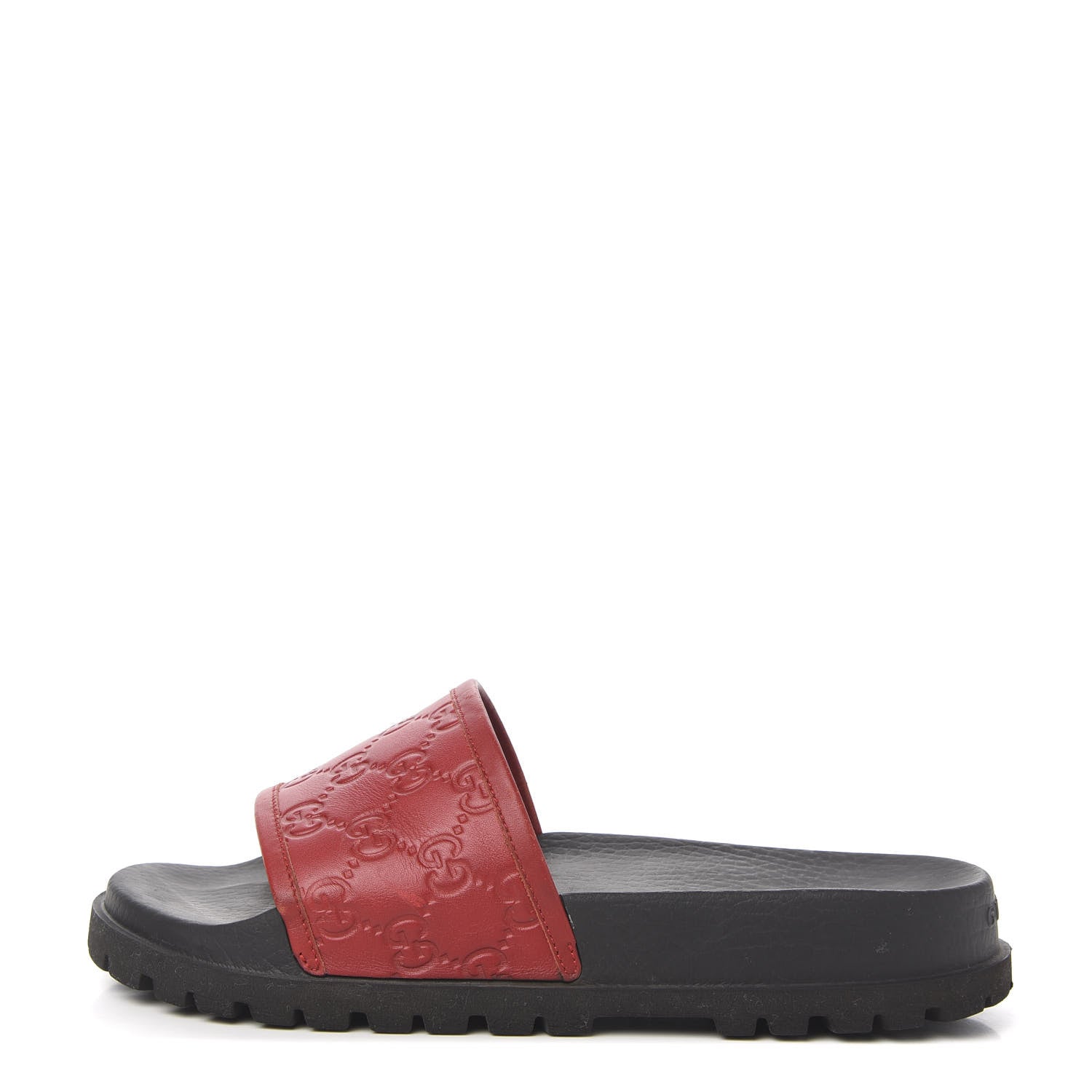 Gucci Guccissima Signature Mens Lug Sole Slide Sandals 5 Hibiscus Red 1 of 9