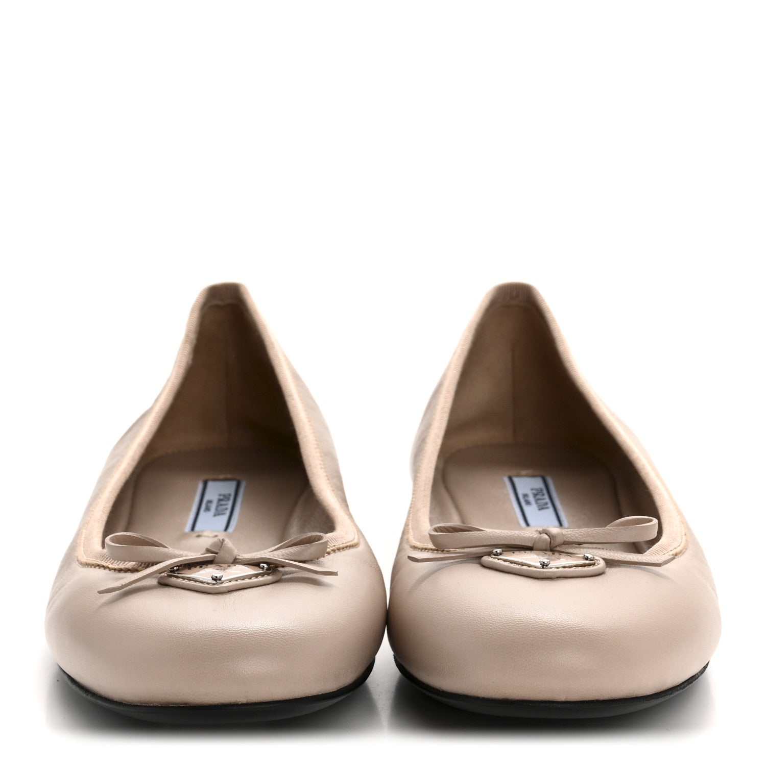 Prada Lambskin Bow Ballerina Flats 37 Nude 3 of 9