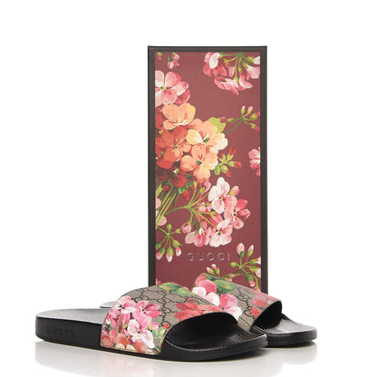 Gucci GG Supreme Monogram Blooms Slide Sandals 39 Beige Multicolor 9 of 9