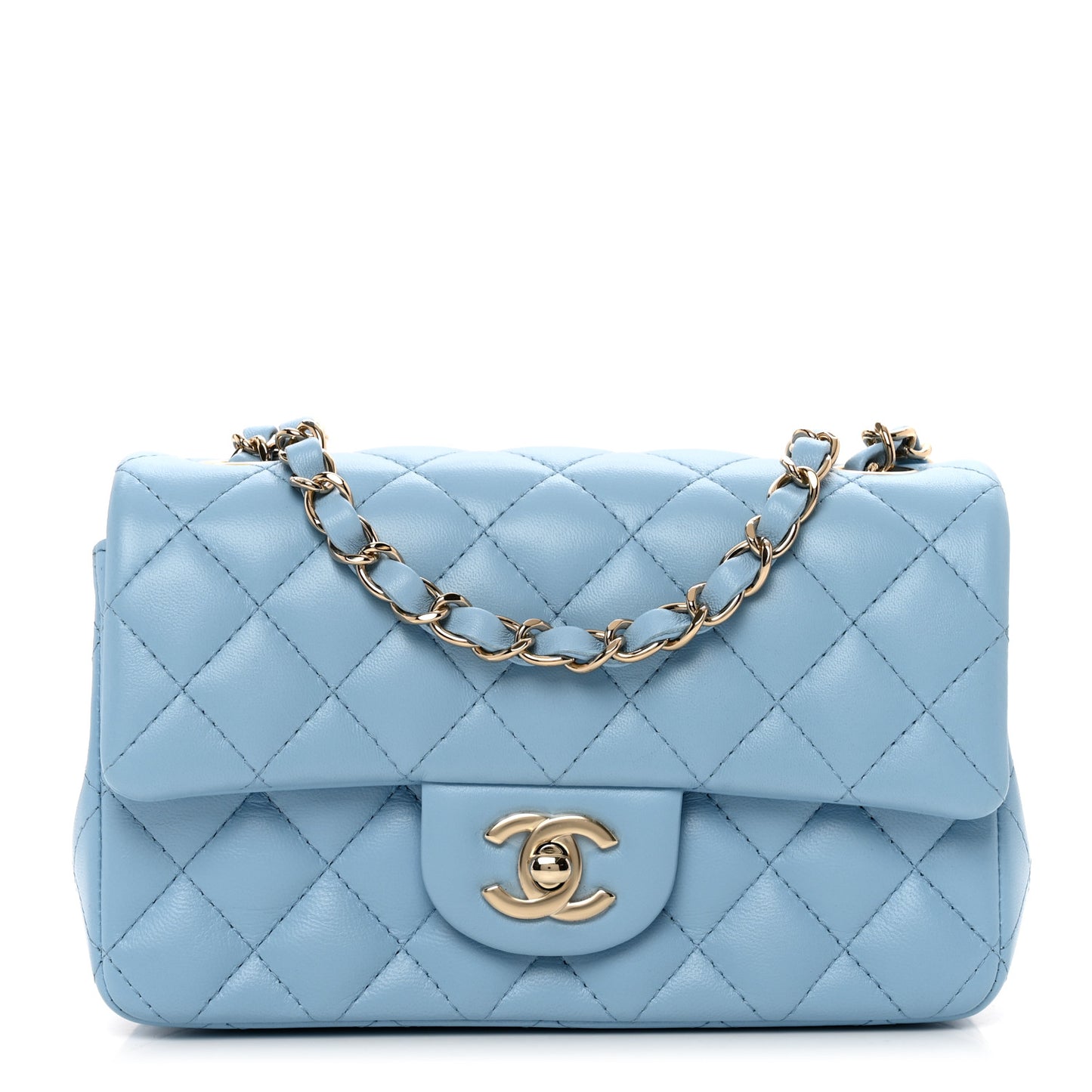 Lambskin Quilted Mini Rectangular Flap Light Blue