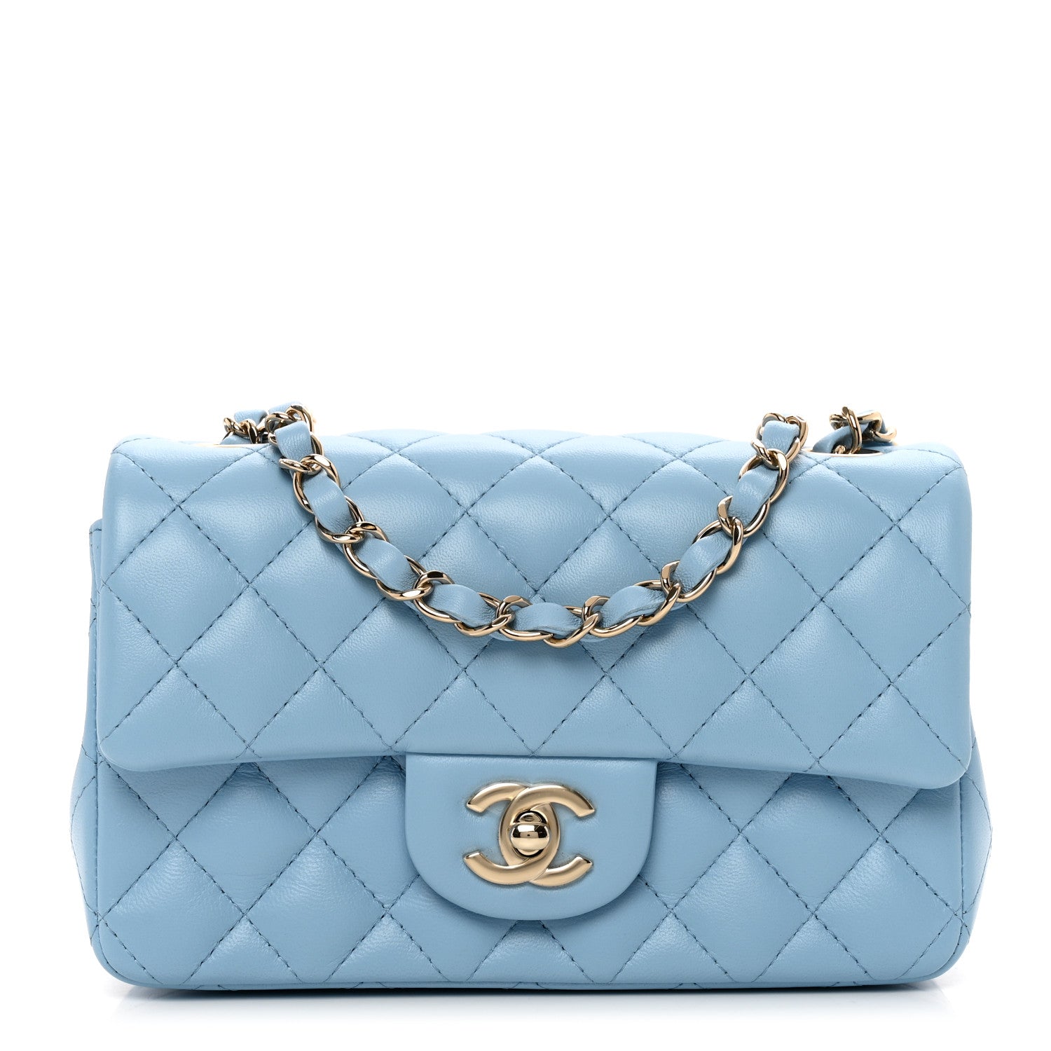 Chanel Lambskin Quilted Mini Rectangular Flap Light Blue 1 of 11