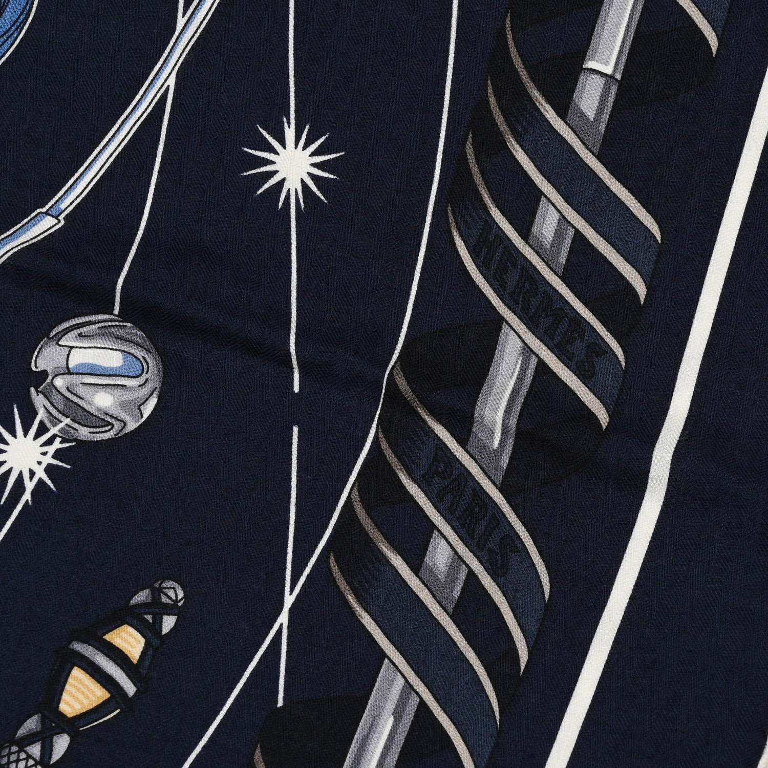 Hermes Cashmere Silk Chorus Stellarum Shawl 140 Marine Indigo White 2 of 6
