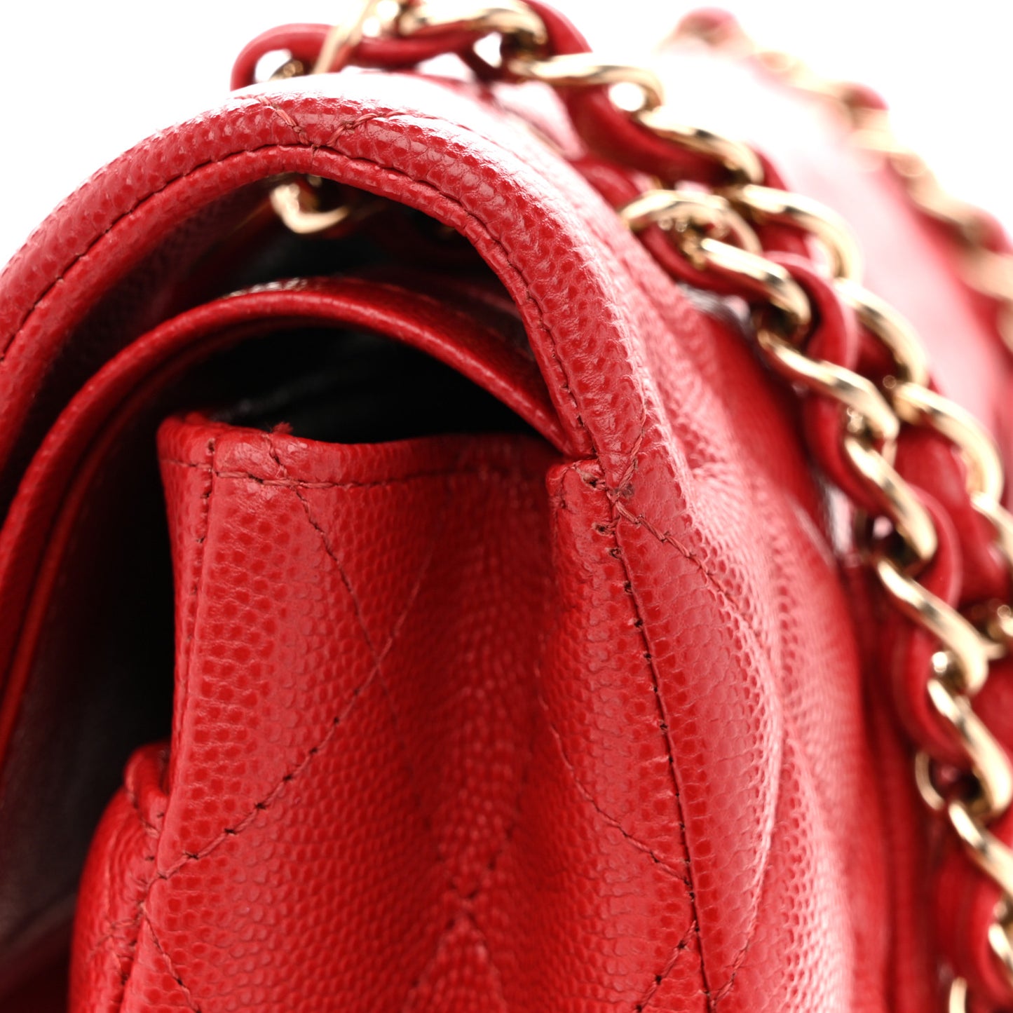 Caviar Quilted Medium Double Flap Red
