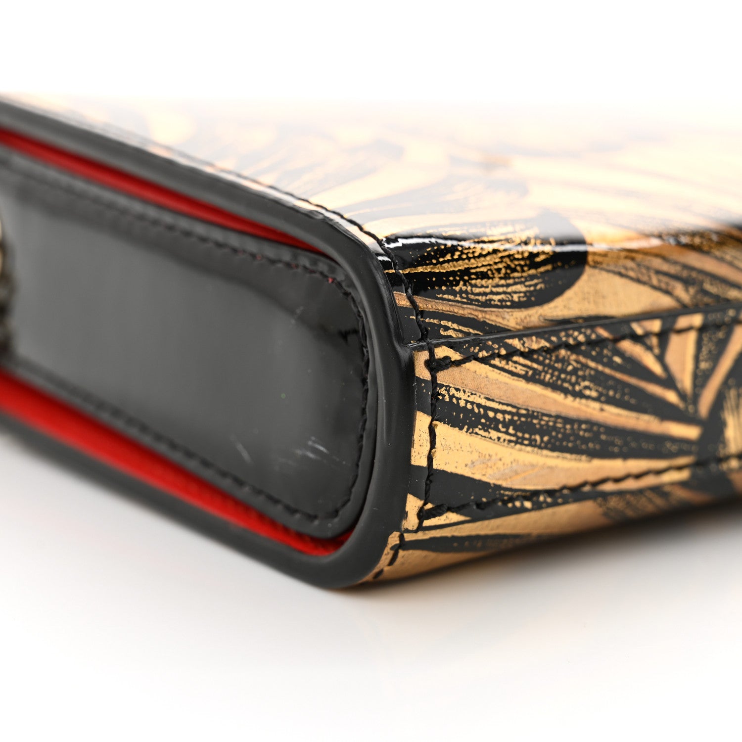 Christian Louboutin Patent Lame Hibiscus Crossbody Clutch Black Gold 8 of 9