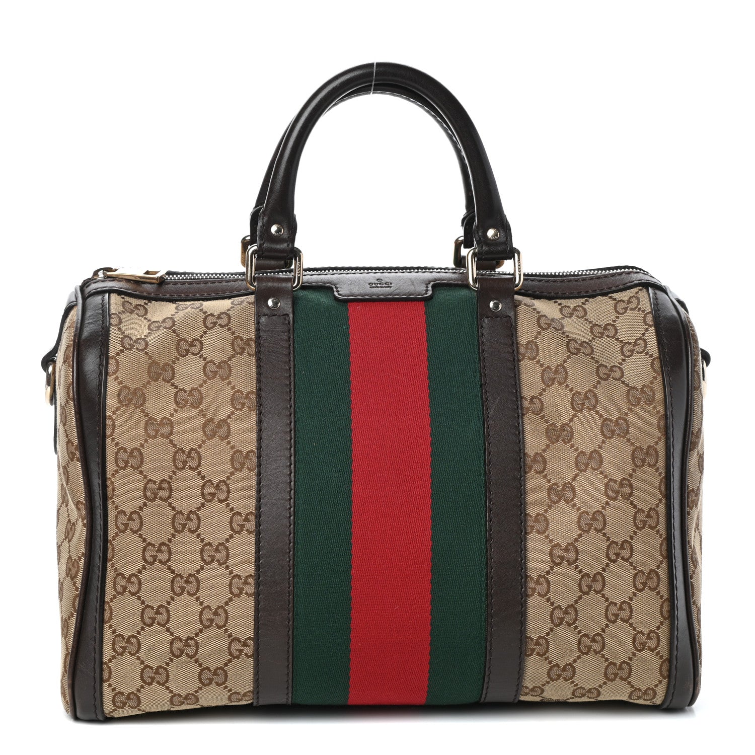Gucci Monogram Vintage Web Medium Boston Dark Brown 1 of 9