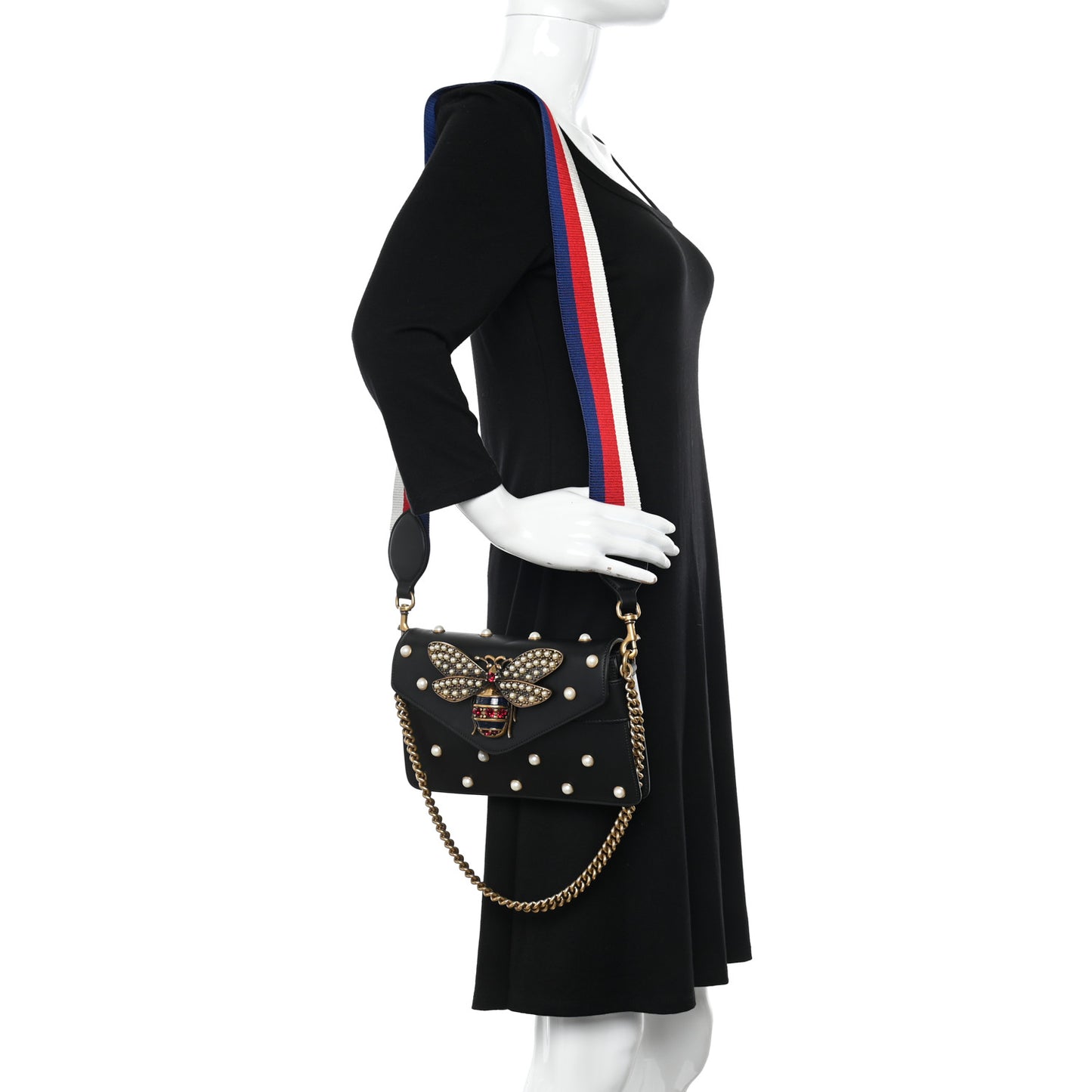Nappa Pearl Studded Mini Queen Margaret Broadway Shoulder Bag Black