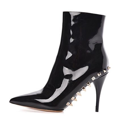Valentino Garavani Patent Rockstud Jaw Stud 100mm Ankle Booties 35.5 Black 1 of 9