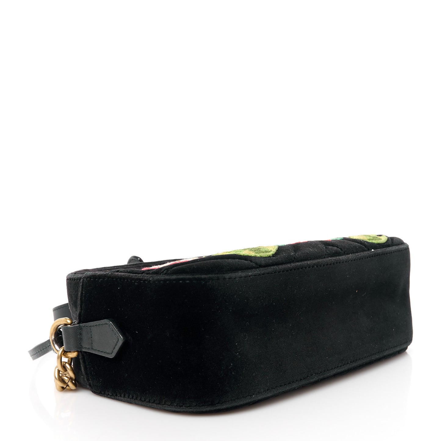 Velvet Matelasse Deer Embroidered Small GG Marmont Chain Shoulder Bag Black