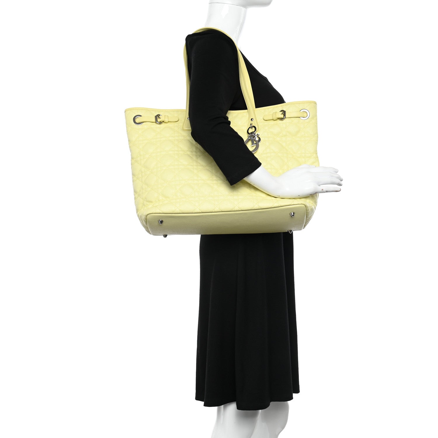 Christian Dior Coated Canvas Cannage Medium Panarea Tote Light Yellow 1 of 11