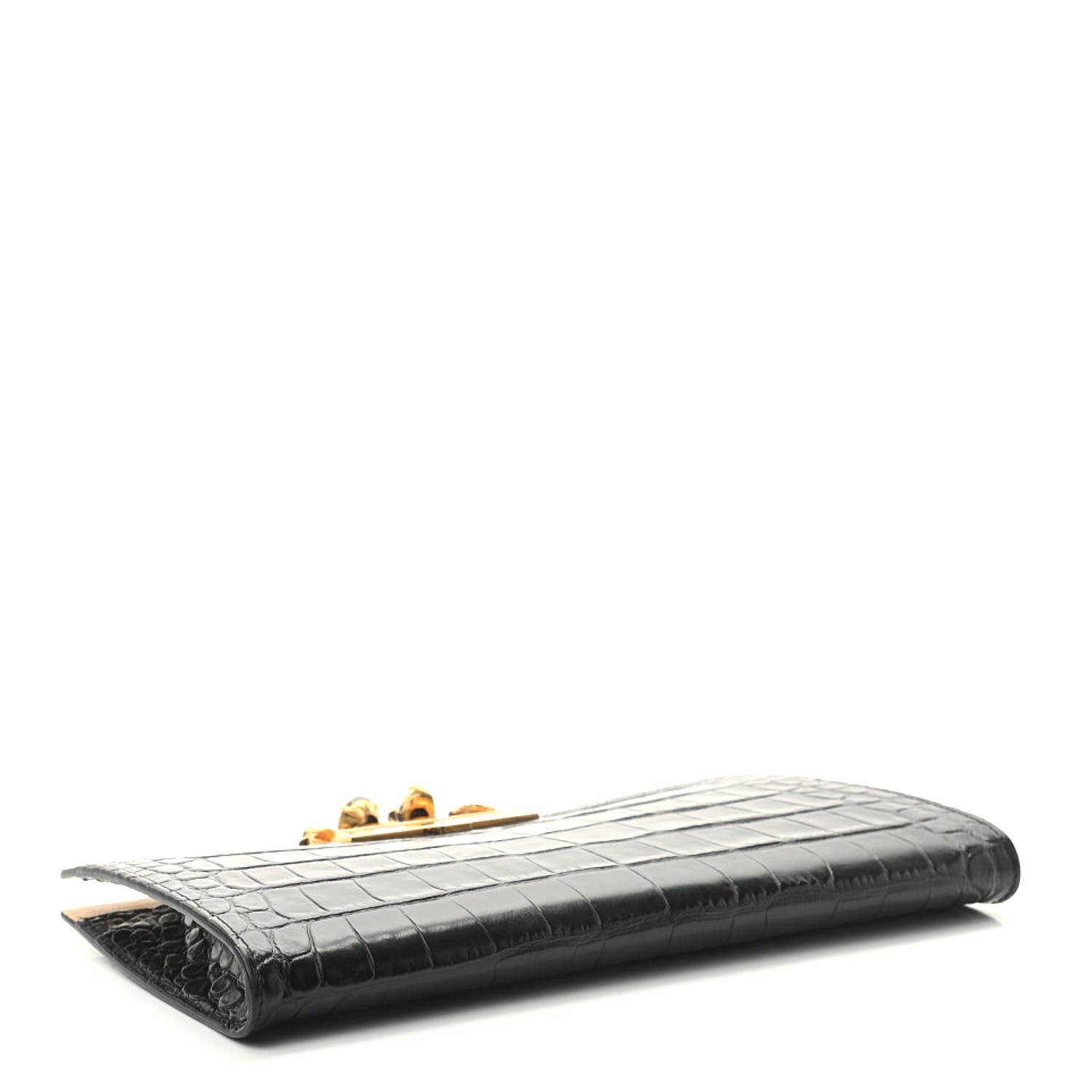 Alexander McQueen Calfskin Crocodile Embossed Knuckle Flat Clutch Black 4 of 9