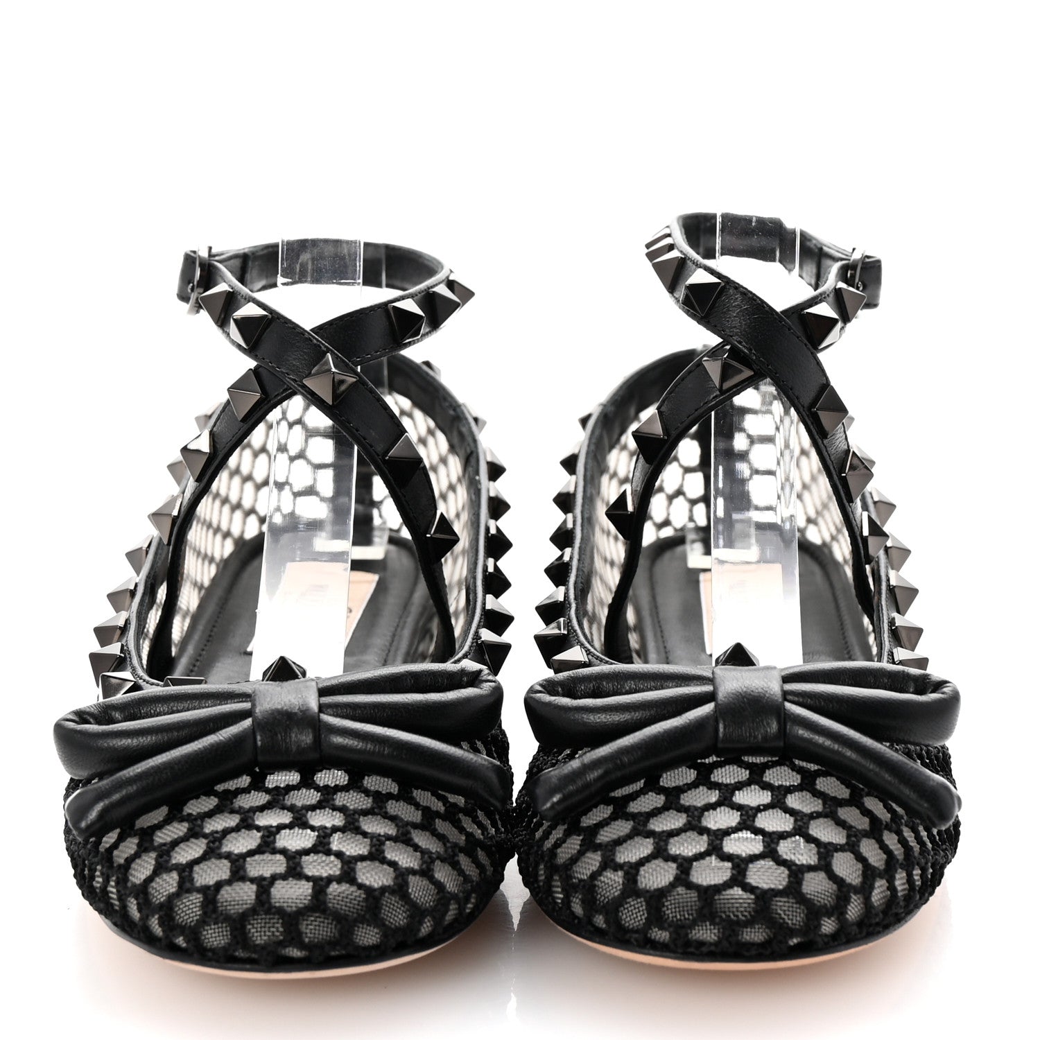 Valentino Garavani Mesh Calfskin Rockstud Multi Strap Ballerina Flats 35.5 Black 3 of 10